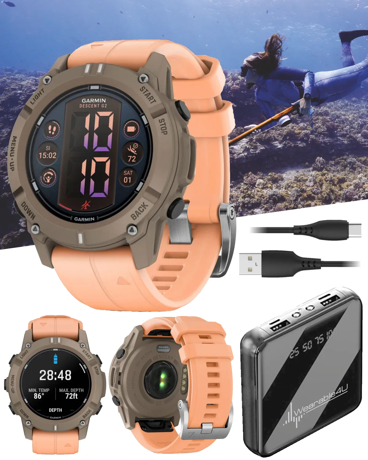 Garmin Descent G2 Watch-style Dive Computer Smartwatch, AMOLED Display, Diving, Wearable4U