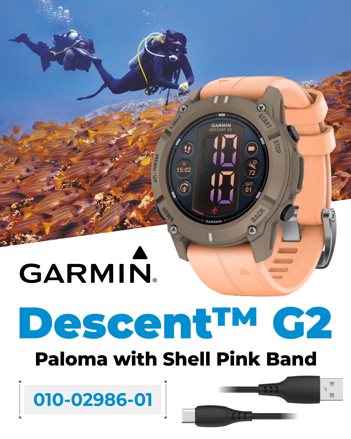 Garmin Descent G2 Watch-style Dive Computer Smartwatch, AMOLED Display, Diving, Wearable4U