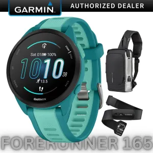 Garmin Forerunner 165 Music Smart Sport Watch Turquoise   Aqua  HRM 200 (XS-S) Bundle