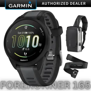 Garmin Forerunner 165 Smart Sport Watch in Black   Slate Gray   HRM 200 (M-XL) Bundle