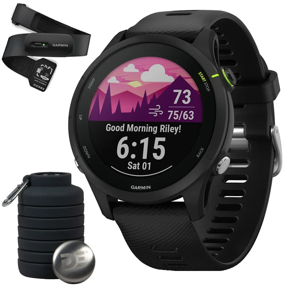Garmin Forerunner 255 Music GPS Smartwatch Black Bottle & Heart Rate Strap M-XL