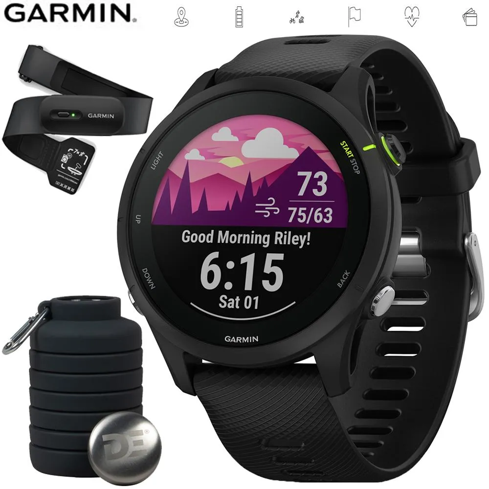 Garmin Forerunner 255 Music GPS Smartwatch Black Bottle & Heart Rate Strap M-XL