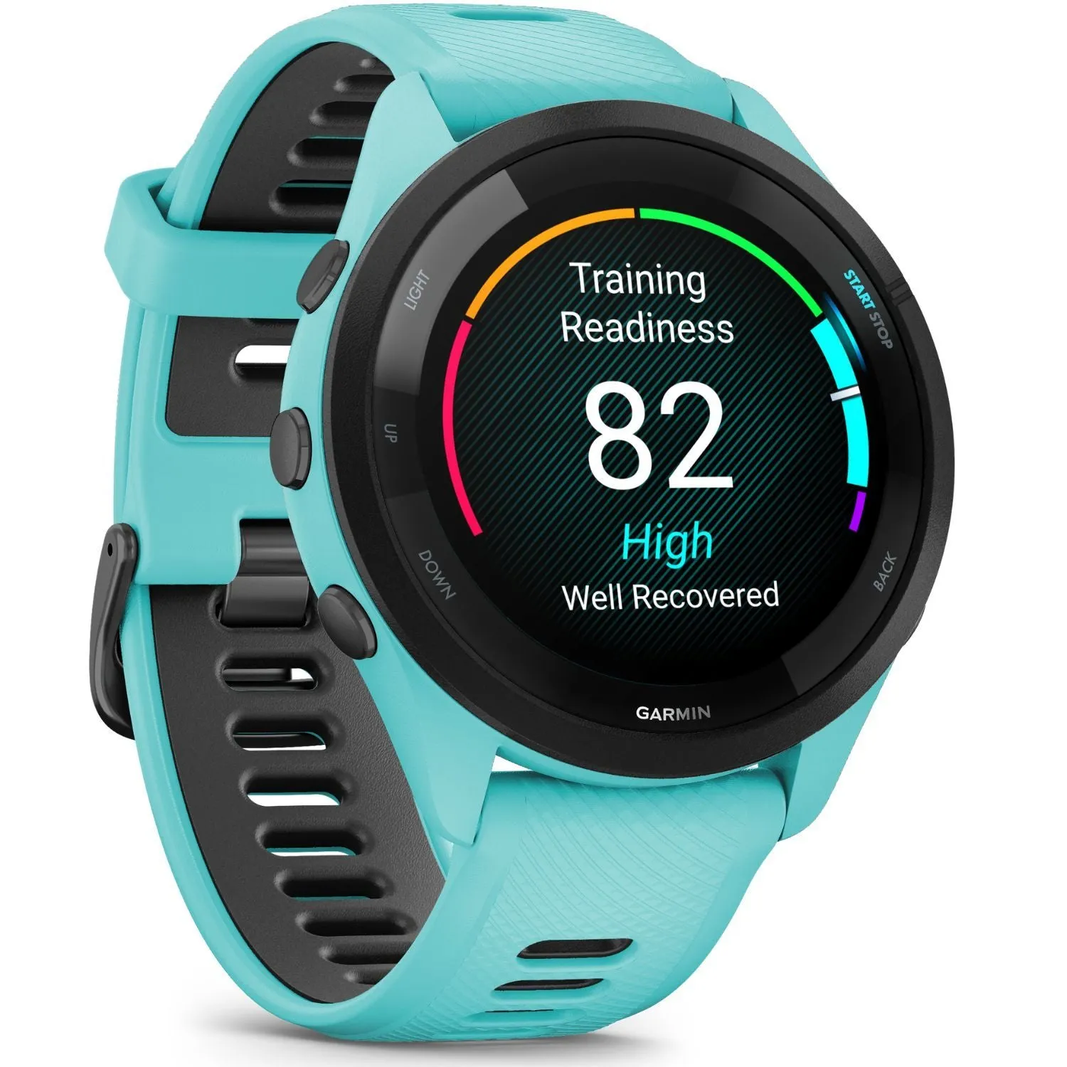 Garmin Forerunner 265 GPS Smartwatch, Aqua/Black   Charging Dock   Dust Cover Bundle