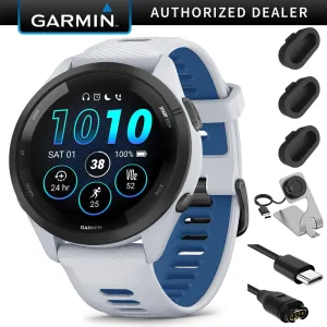Garmin Forerunner 265 GPS Smartwatch, Whitestone   Charging Dock   Dust Cover Bundle