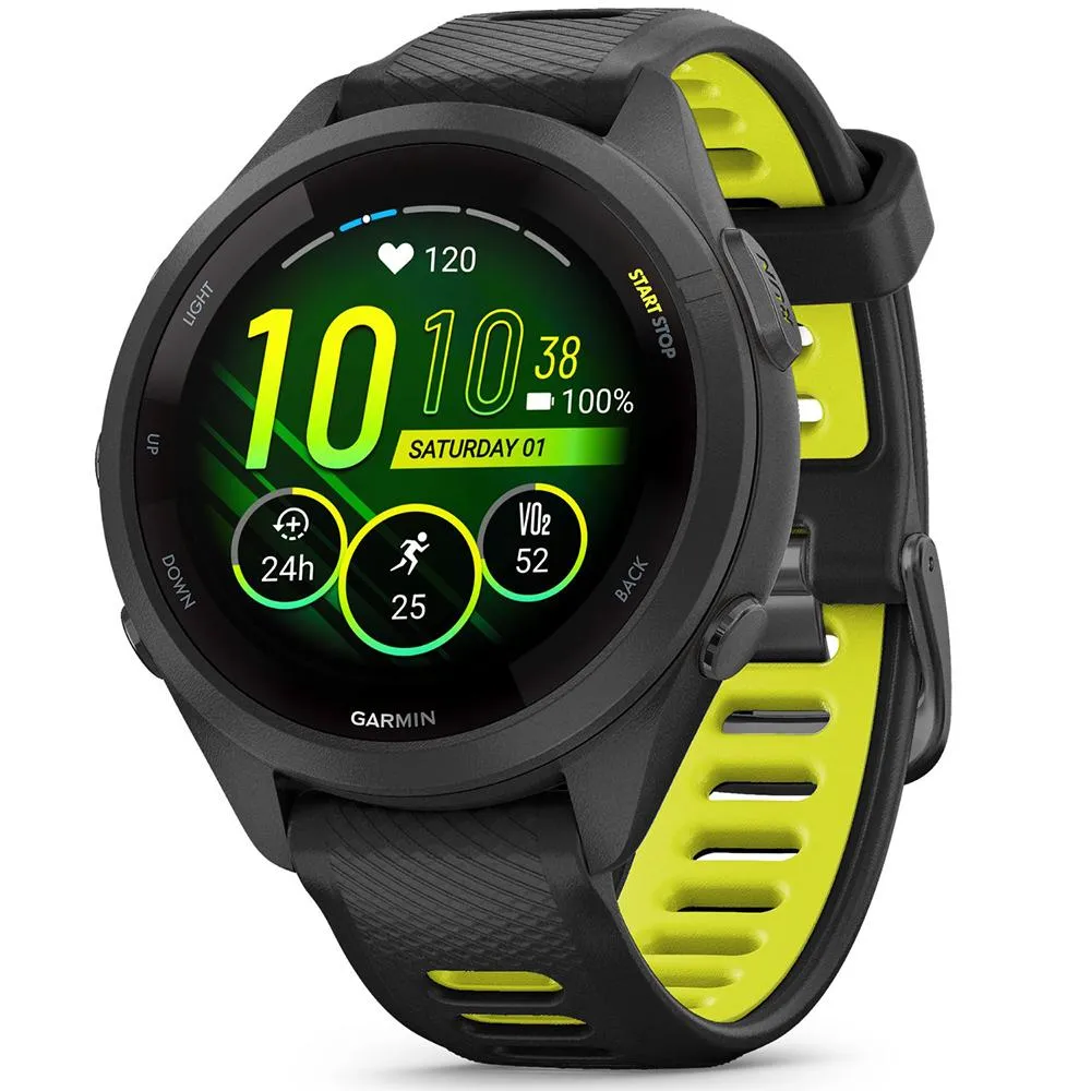 Garmin Forerunner 265S GPS Smartwatch Black/Amp Yellow with 2 Year Warranty