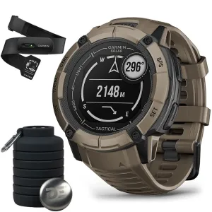 Garmin Instinct 2X Solar Smartwatch Coyote Tan   Bottle & Heart Rate Strap XS-S