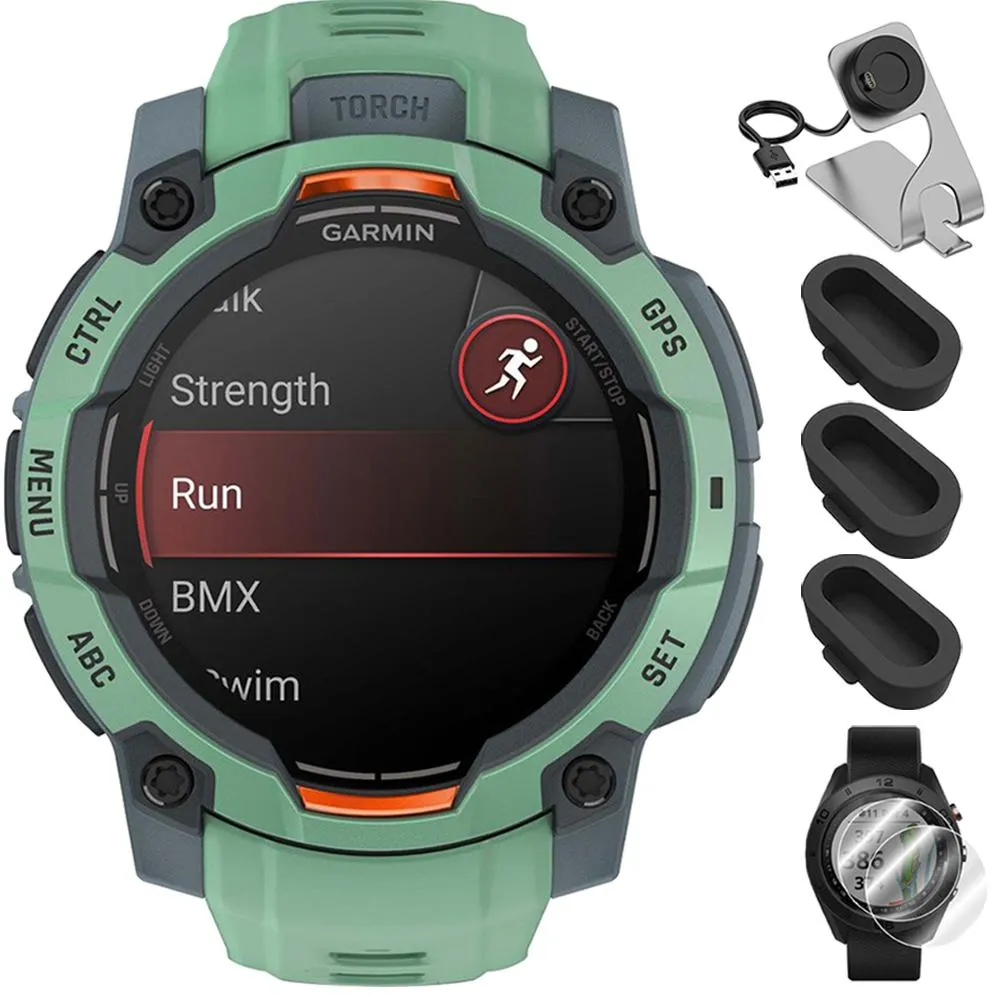 Garmin Instinct 3-45 mm GPS Smartwatch AMOLED Neo Tropic   Charging Dock Bundle