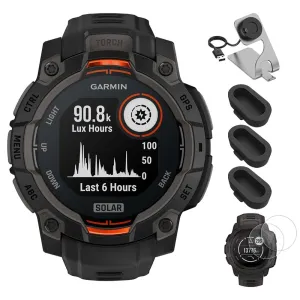 Garmin Instinct 3 - 45 mm GPS Smartwatch SOLAR Black with Charging Dock Bundle