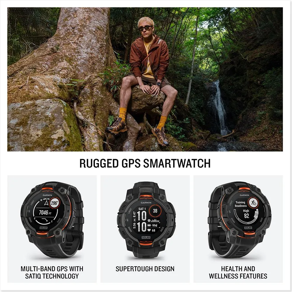 Garmin Instinct 3 - 45 mm GPS Smartwatch SOLAR Black with Charging Dock Bundle