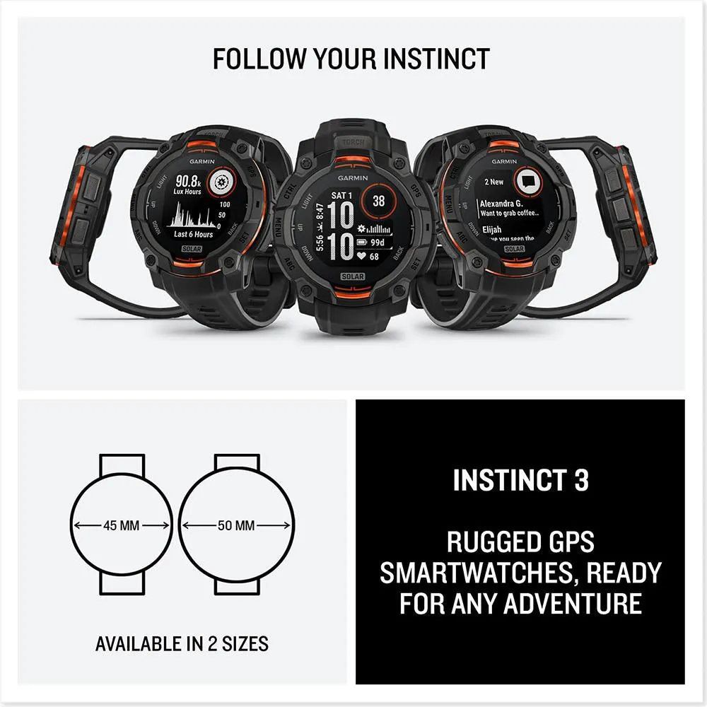 Garmin Instinct 3 - 45 mm GPS Smartwatch SOLAR Black with Charging Dock Bundle