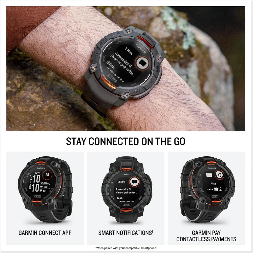 Garmin Instinct 3 - 45 mm GPS Smartwatch SOLAR Black with Charging Dock Bundle