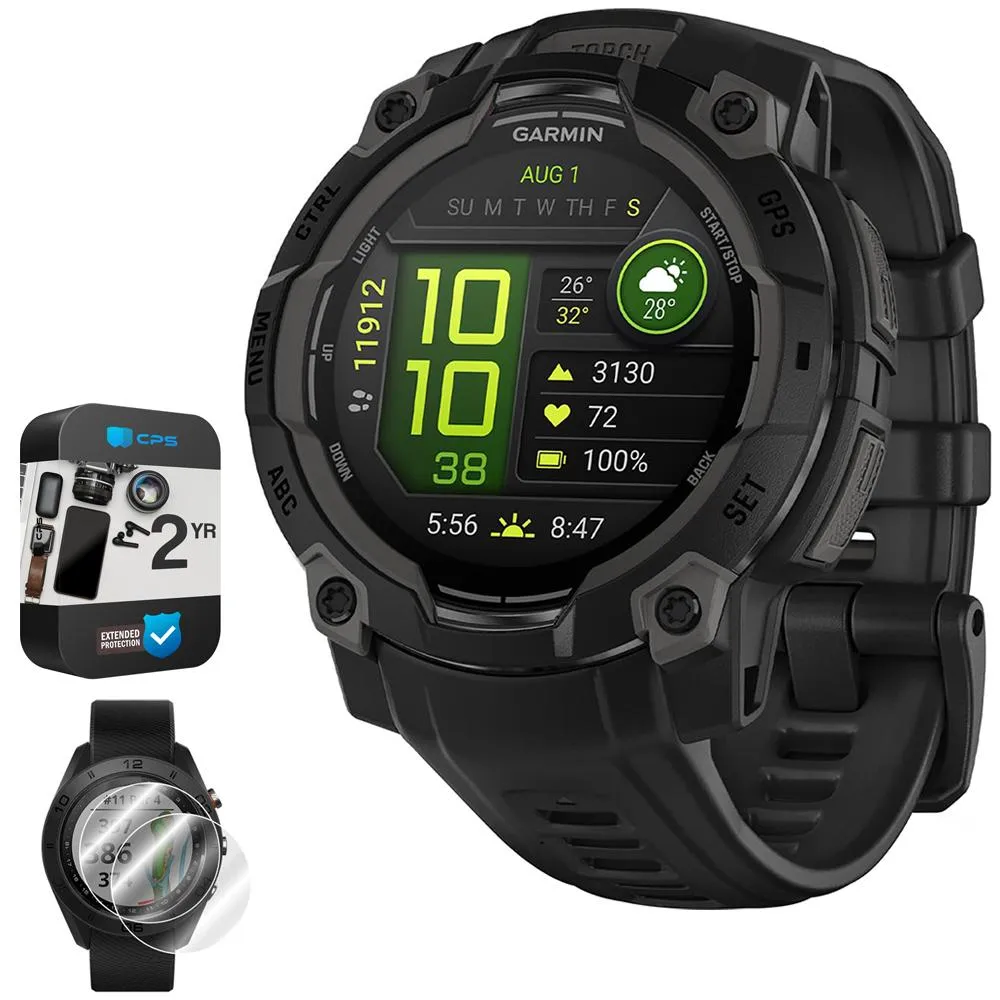 Garmin Instinct 3 45mm GPS Smartwatch, AMOLED   2x Protector   2 Yr Warranty Bundle