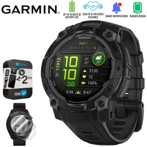Garmin Instinct 3 45mm GPS Smartwatch, AMOLED   2x Protector   2 Yr Warranty Bundle