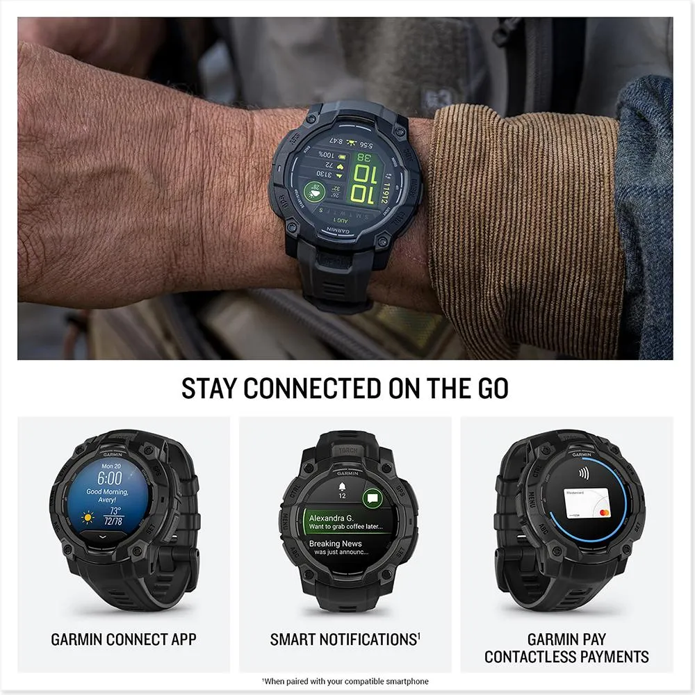 Garmin Instinct 3 45mm GPS Smartwatch, AMOLED   Wearable Light   2 Yr Warranty Bundle