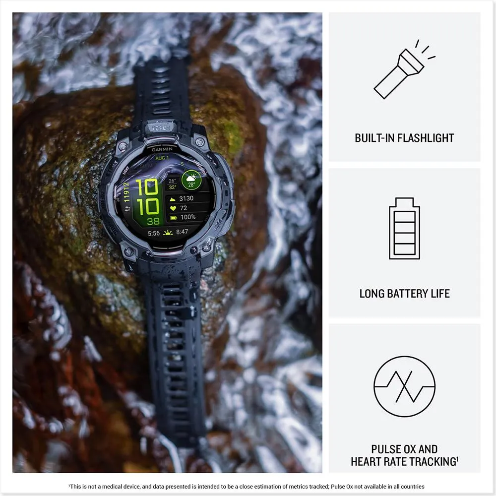Garmin Instinct 3 45mm GPS Smartwatch, AMOLED   Wearable Light   2 Yr Warranty Bundle