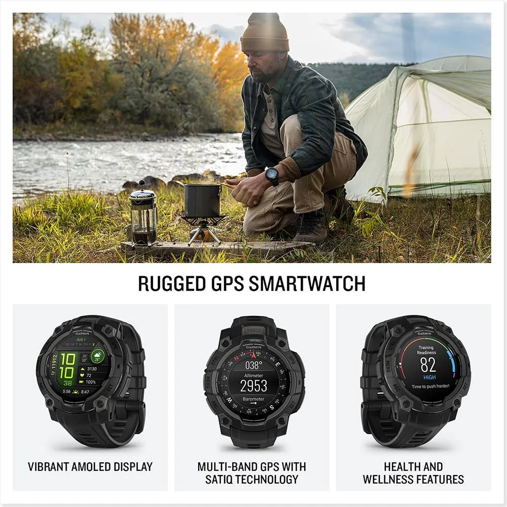 Garmin Instinct 3 45mm GPS Smartwatch, AMOLED   Wearable Light   2 Yr Warranty Bundle