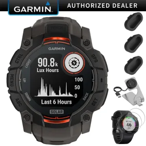 Garmin Instinct 3 - 50 mm GPS Smartwatch, SOLAR   Charging Dock   Protector Bundle