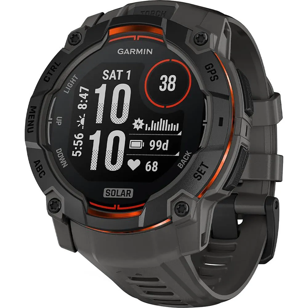Garmin Instinct 3 - 50 mm GPS Smartwatch, SOLAR   Charging Dock   Protector Bundle