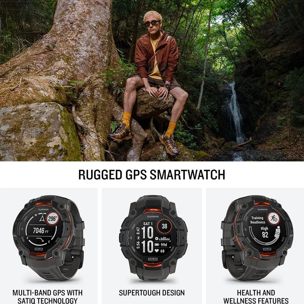 Garmin Instinct 3 - 50 mm GPS Smartwatch, SOLAR   Charging Dock   Protector Bundle
