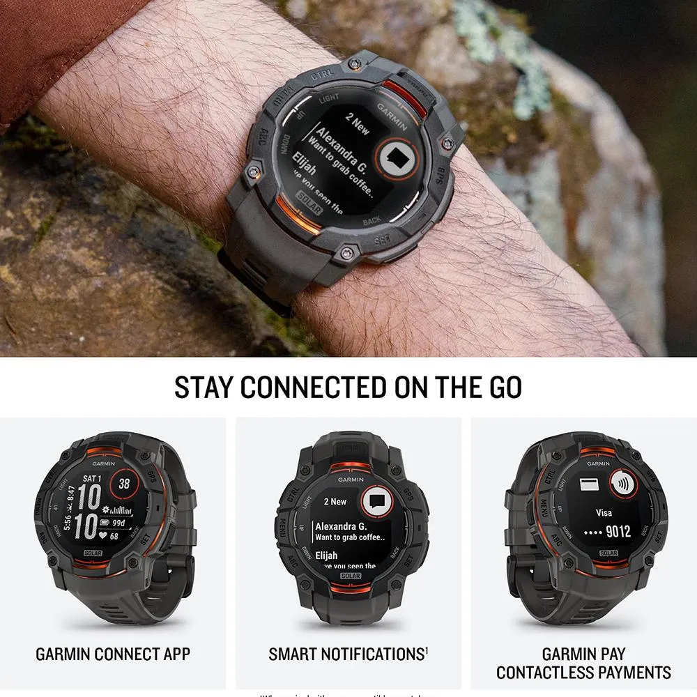Garmin Instinct 3 - 50 mm GPS Smartwatch, SOLAR   Charging Dock   Protector Bundle