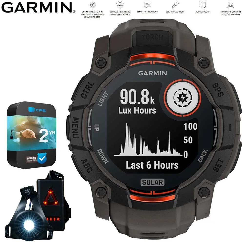 Garmin Instinct 3 50 mm GPS Smartwatch Solar with Light   2 Yr Warranty Bundle