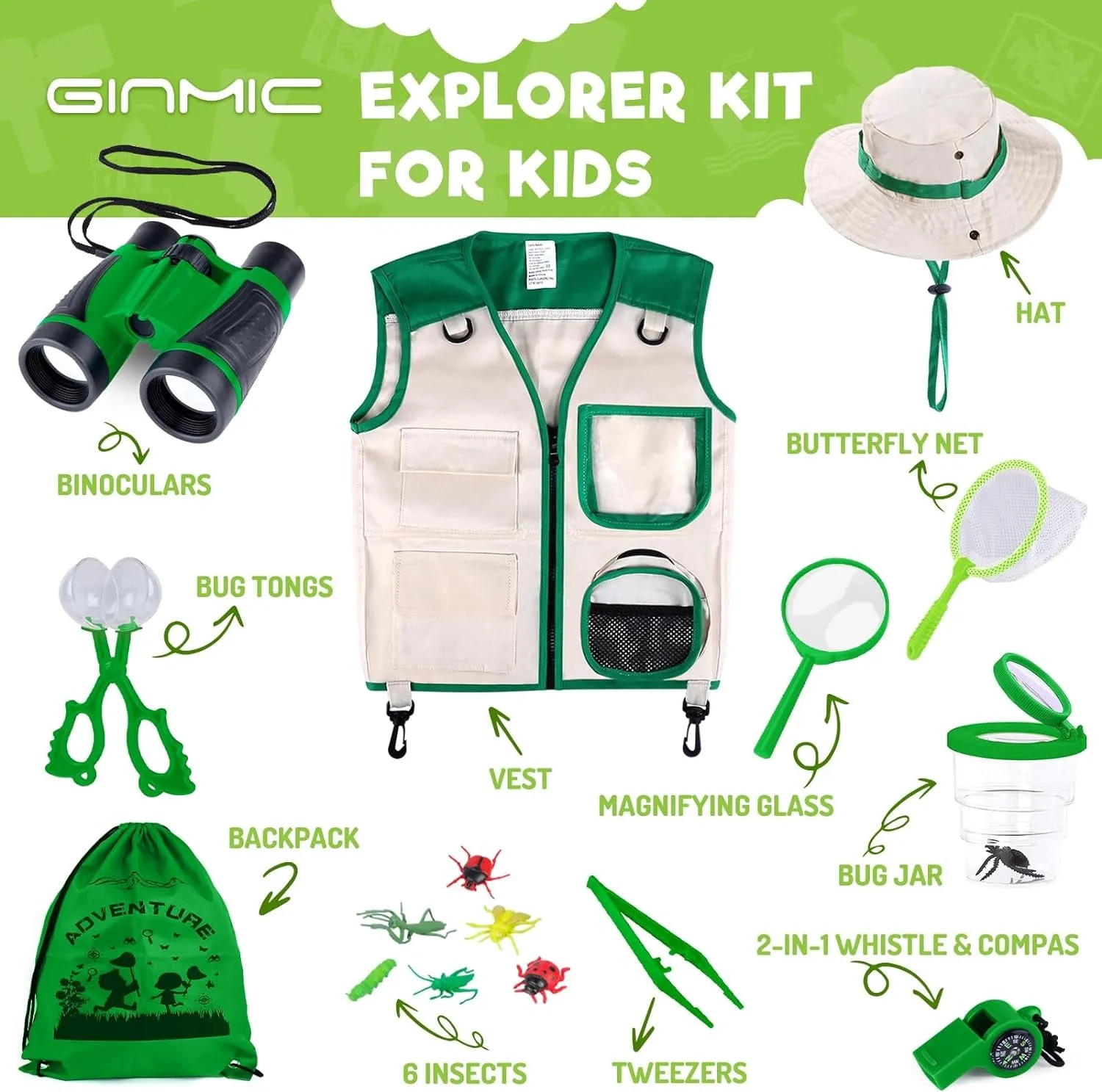 GINMIC Miniature Sherlock Holmes Survival Set: 11 Pieces of Bug Snatching, Wilderness Whacking, and Nature Sneaking Gear for Aspiring Adventurers Aged 3-12!