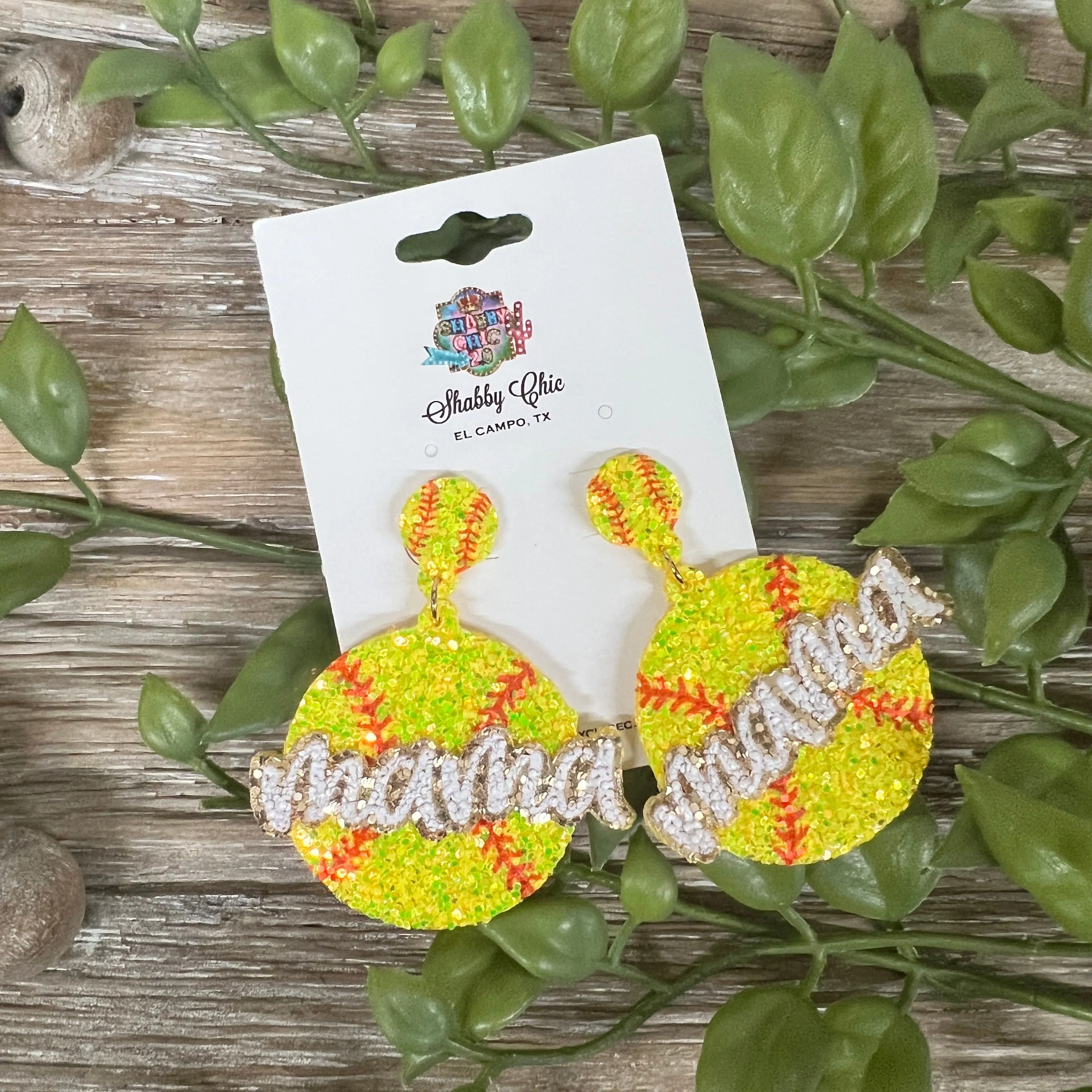 Glitter Softball Mom Earrings