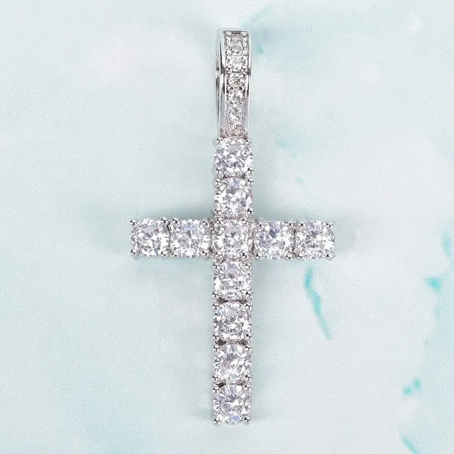 Gold Color Zircon Cross Pendant For Men Women Plated Necklace