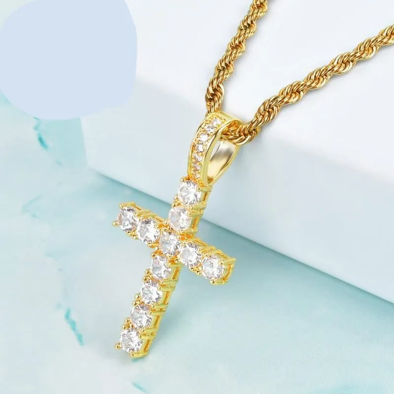 Gold Color Zircon Cross Pendant For Men Women Plated Necklace