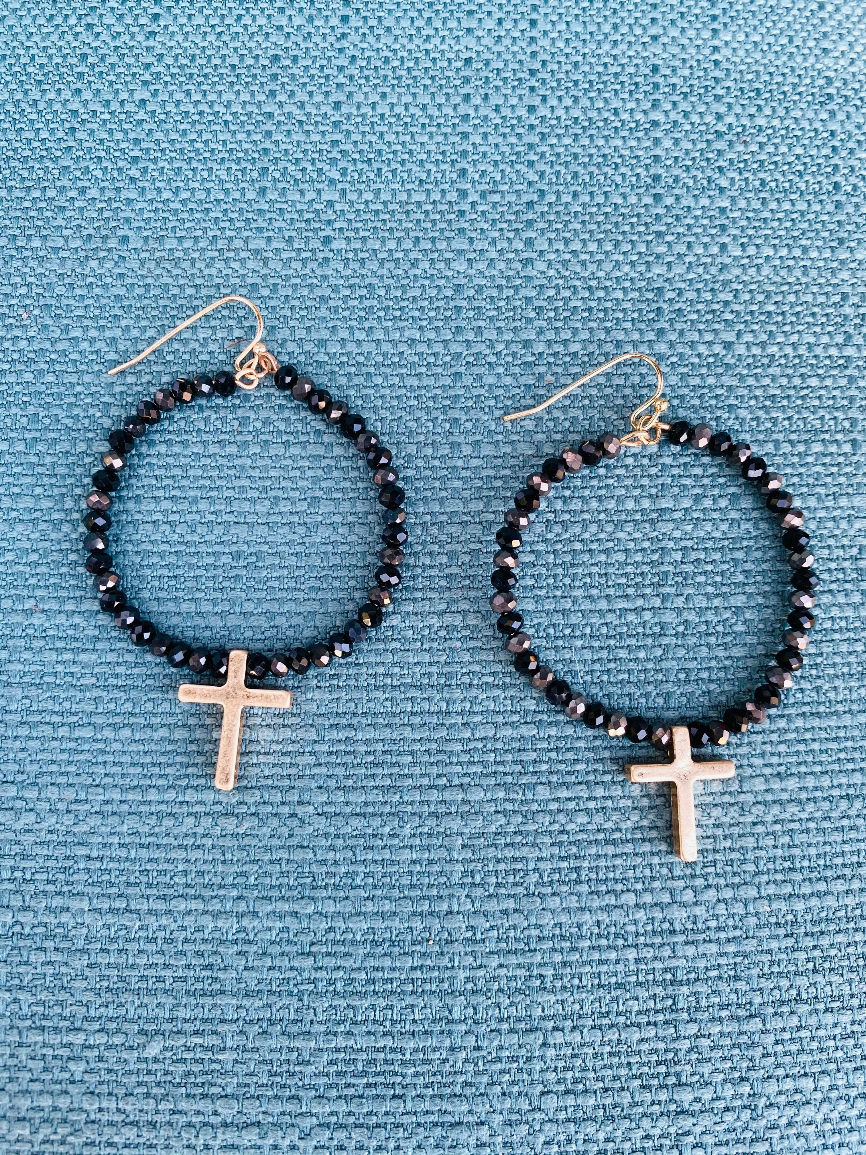 Gold Cross Loop Dangle Earrings
