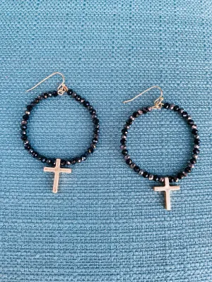 Gold Cross Loop Dangle Earrings