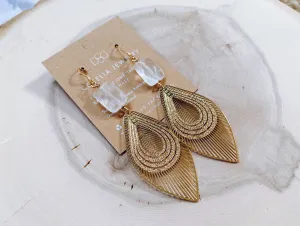 Gold Filigree Earrings with Stone Pendant