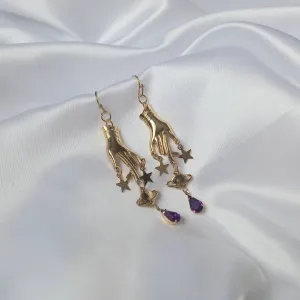 Gold Hands Purple Star Drop Earrings - Lightweight Drop Earrings,Star Earrings,Gold Star Earrings In The UK, Gold Jewellery In The UK