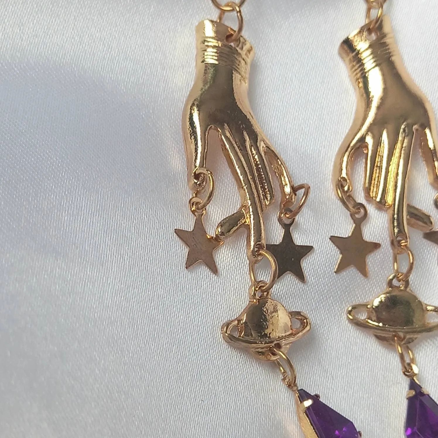 Gold Hands Purple Star Drop Earrings - Lightweight Drop Earrings,Star Earrings,Gold Star Earrings In The UK, Gold Jewellery In The UK