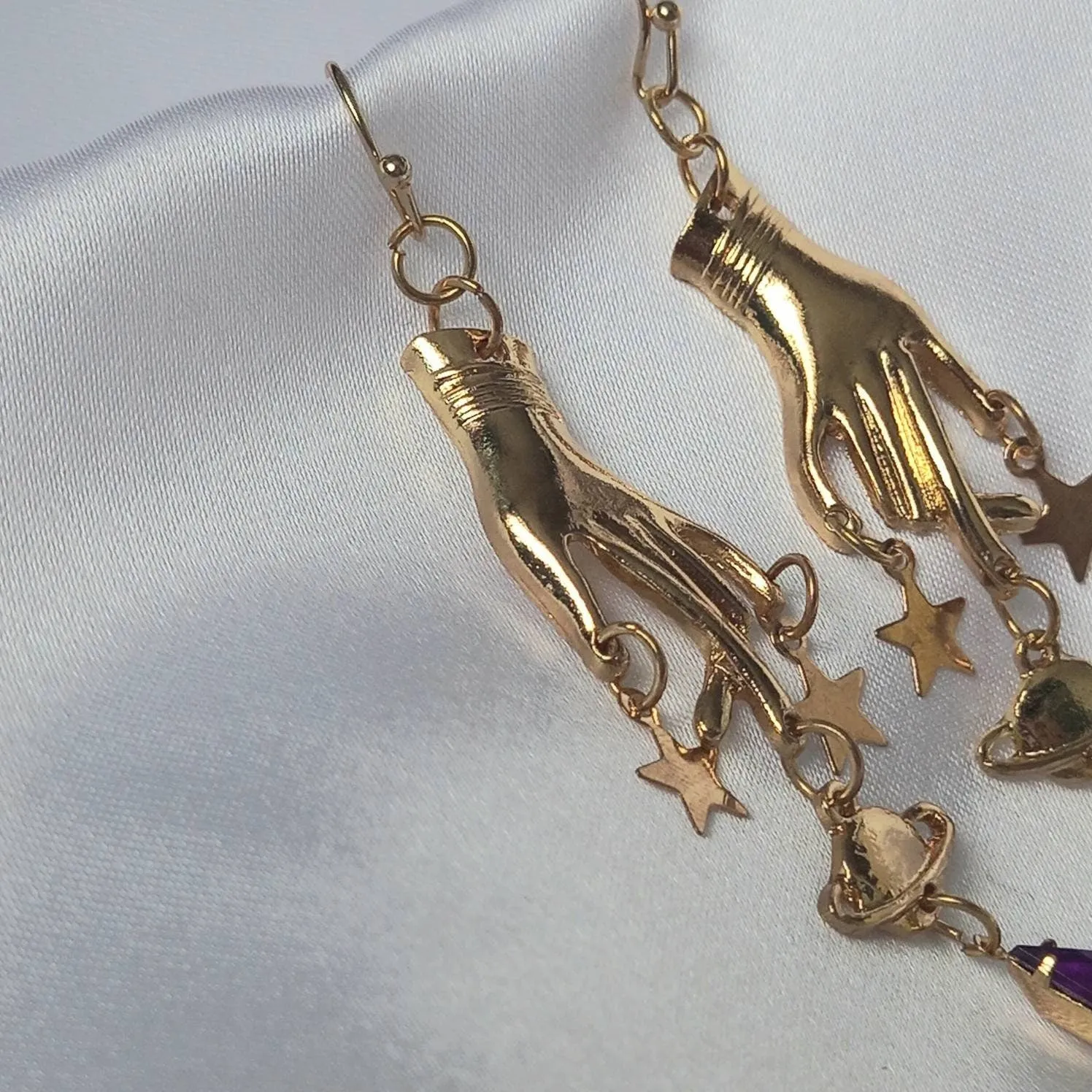 Gold Hands Purple Star Drop Earrings - Lightweight Drop Earrings,Star Earrings,Gold Star Earrings In The UK, Gold Jewellery In The UK