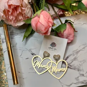 Gold Heart Mama Earrings with Bling stud