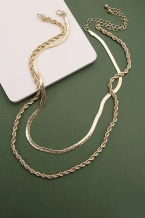 Gold Herringbone & Rope Chain Necklace