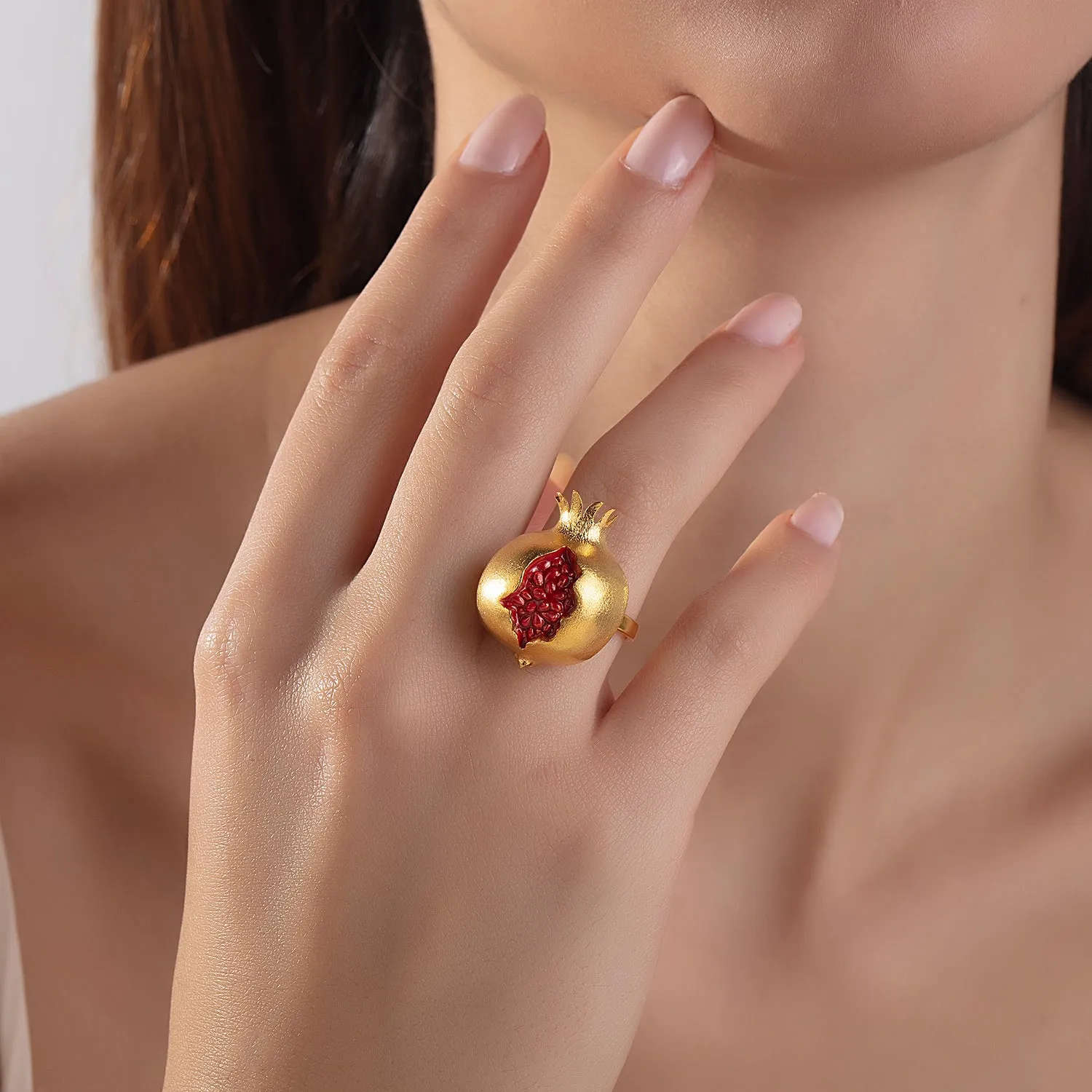 Gold Pomegranate Adjustable Ring