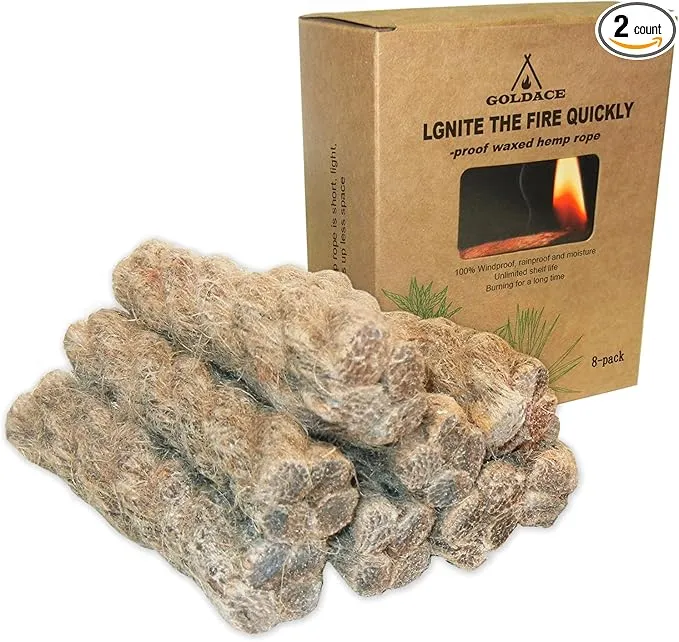 GOLDACE100% Windproof, Rainproof and Moisture- Emergency Survival Tool Kits| Long-Lasting Fire Starters for Campfires| Camping Cooking Kindling Tinder| fire Rope Hemp core| Unlimited Shelf Life