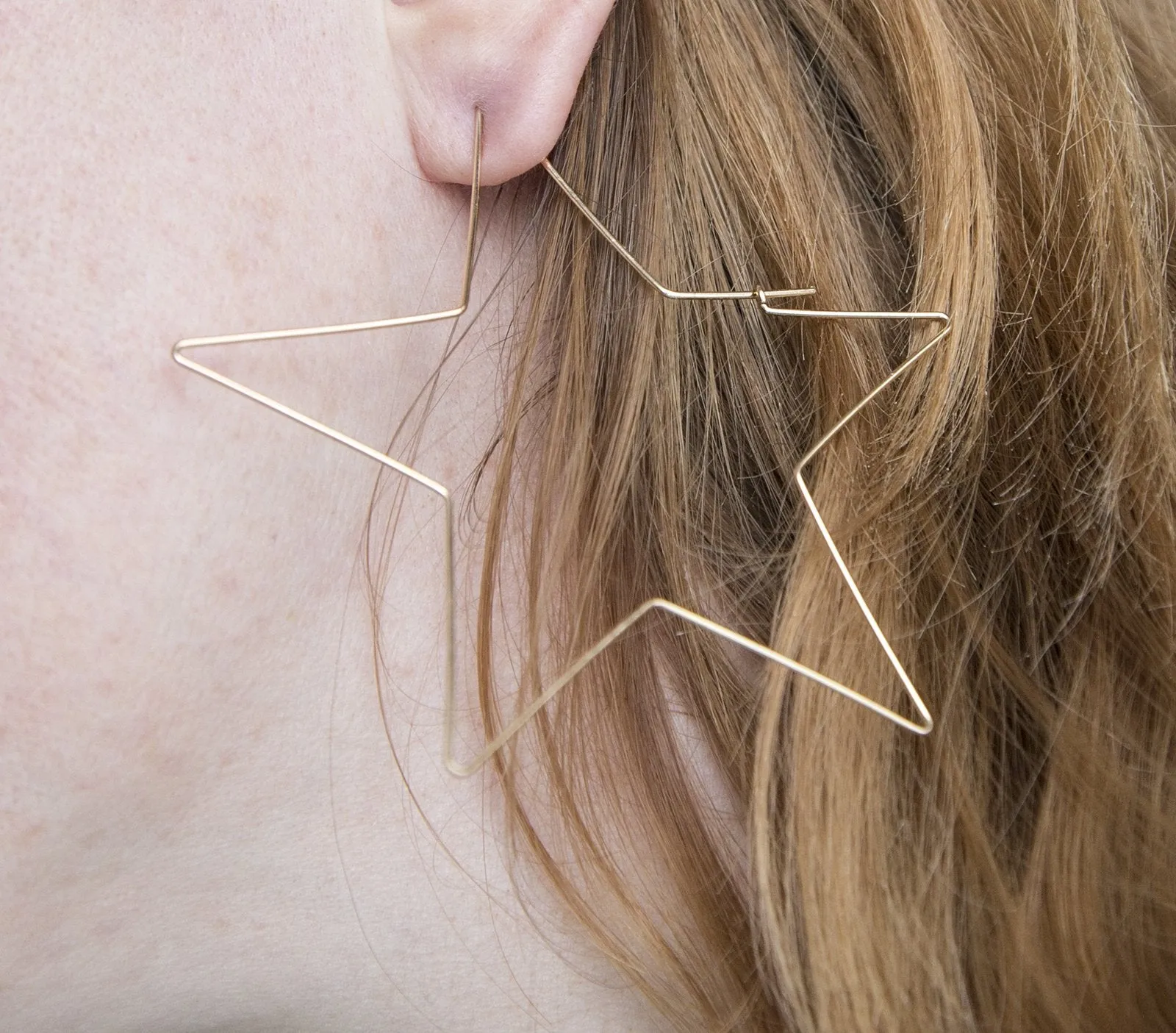 Golden Star Hoop Earrings - Lightweight Statement Gift for Her