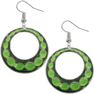 Green Glossy Open Circle Thin Metal Earrings