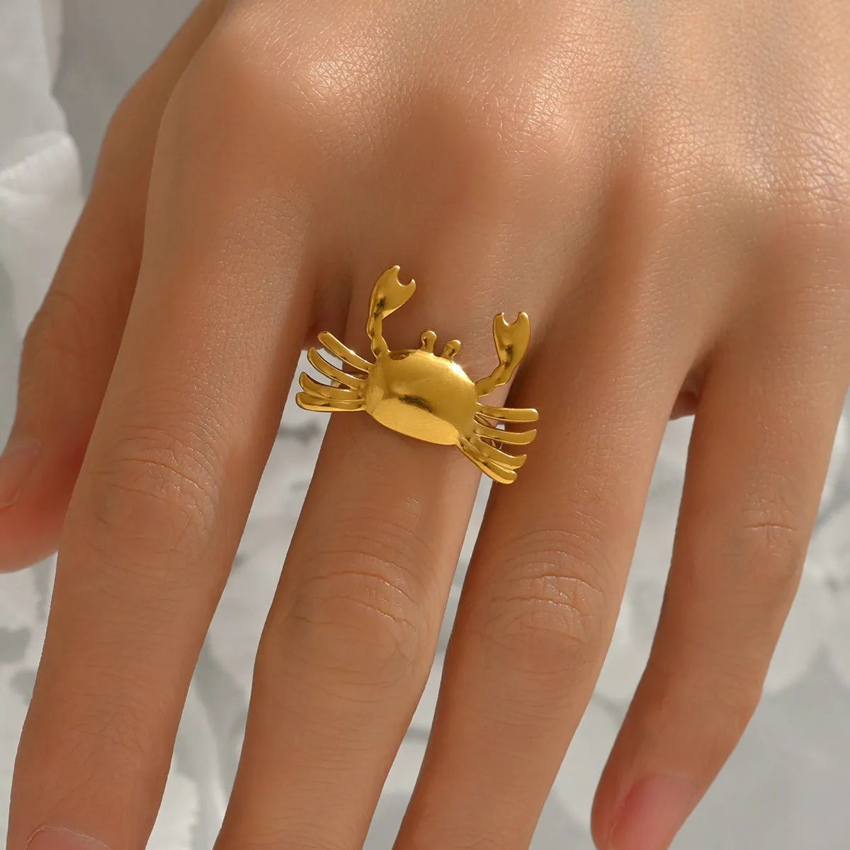 Handmade Crab Ring – Gold Adjustable Stainless Steel, Mirror Polish, Eco-Friendly