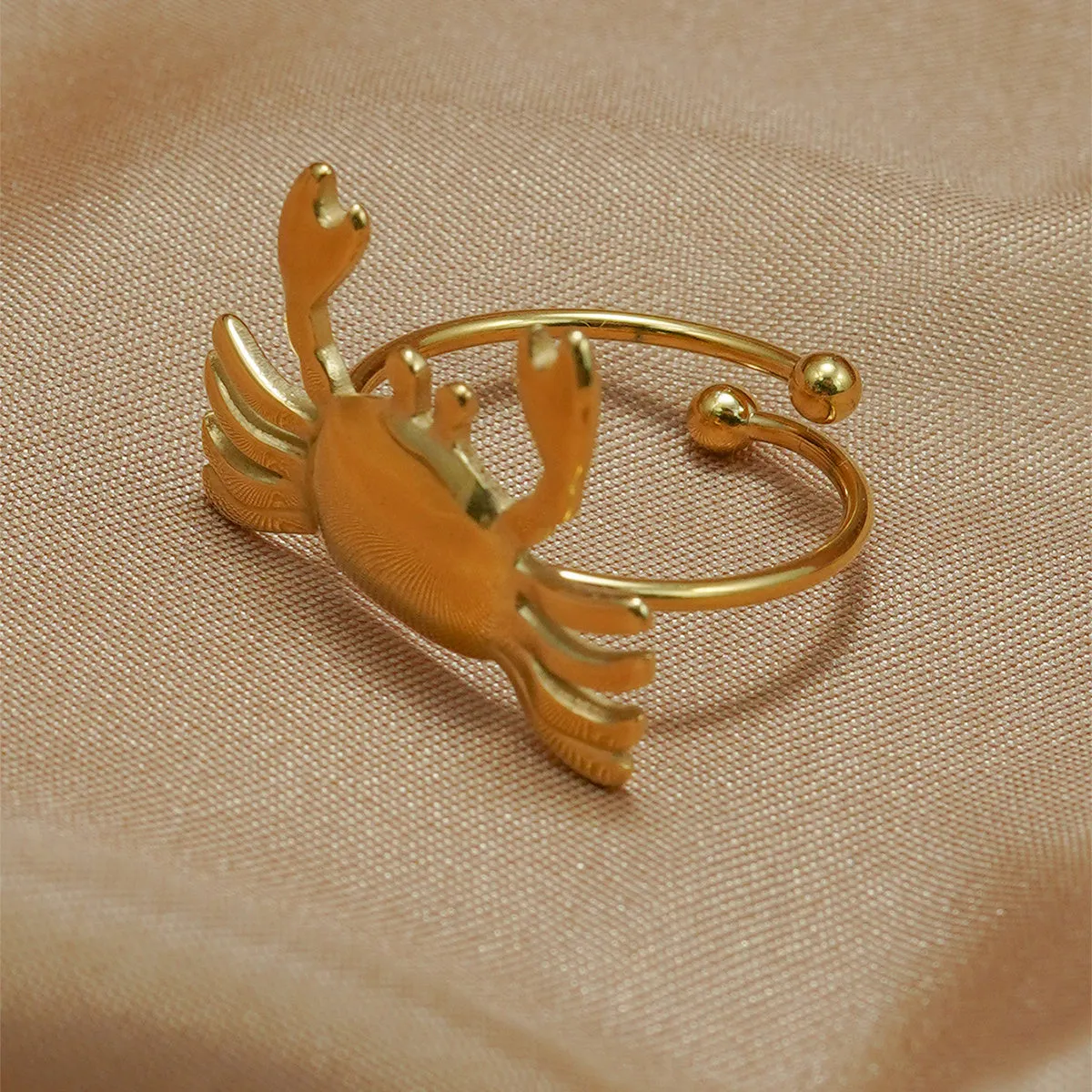 Handmade Crab Ring – Gold Adjustable Stainless Steel, Mirror Polish, Eco-Friendly