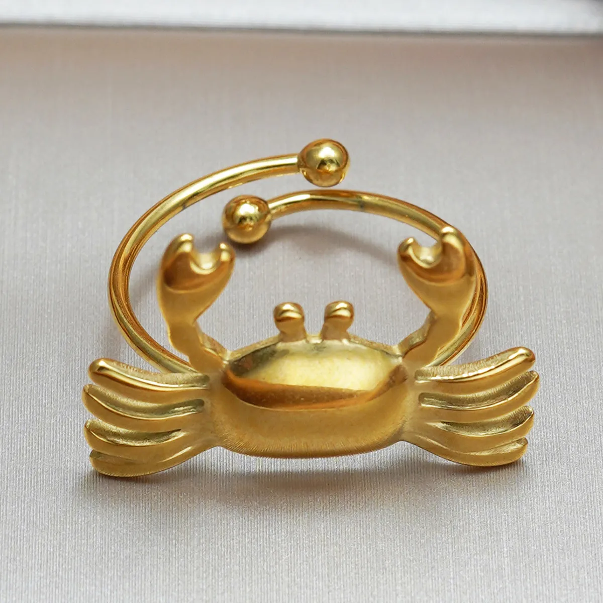 Handmade Crab Ring – Gold Adjustable Stainless Steel, Mirror Polish, Eco-Friendly