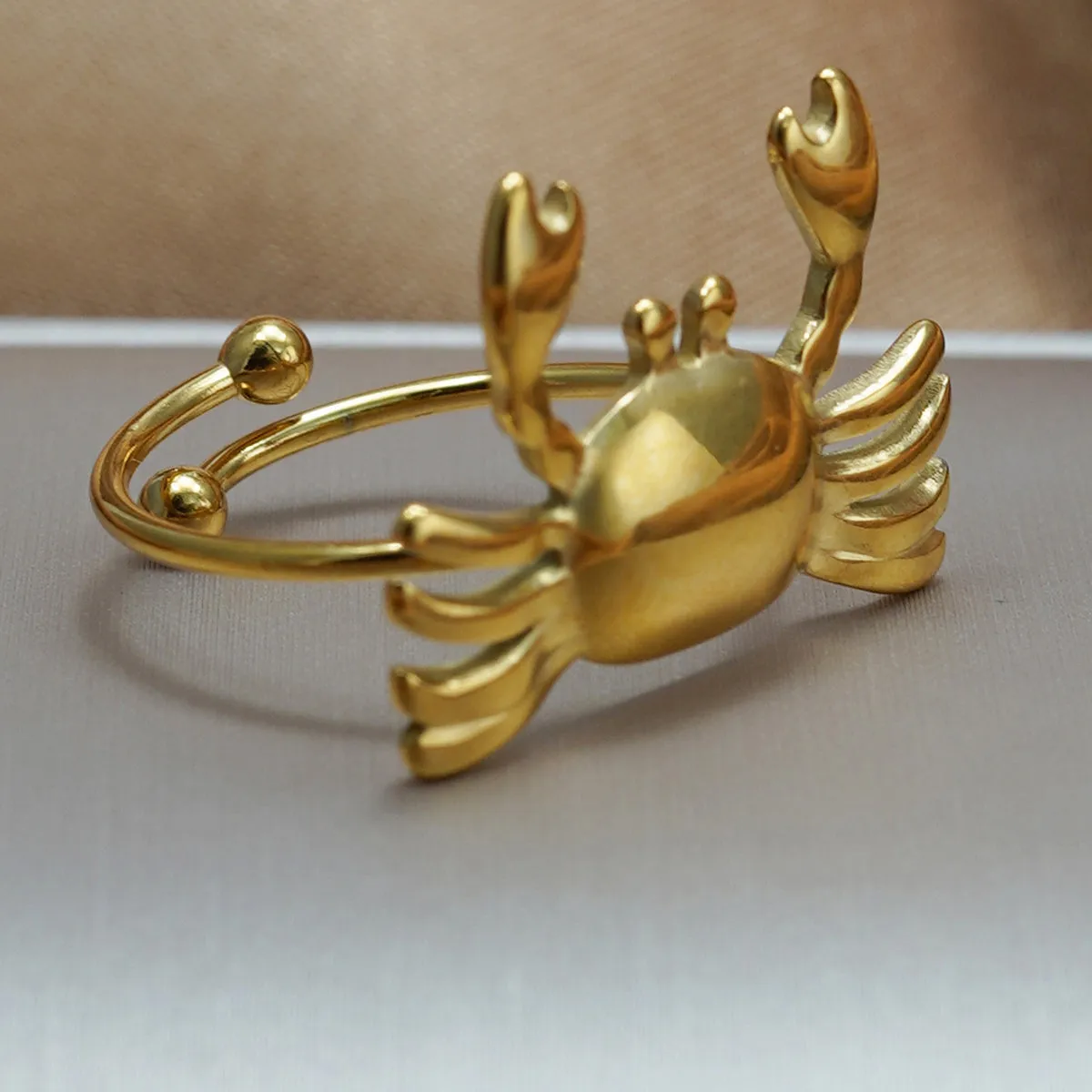 Handmade Crab Ring – Gold Adjustable Stainless Steel, Mirror Polish, Eco-Friendly