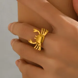 Handmade Crab Ring – Gold Adjustable Stainless Steel, Mirror Polish, Eco-Friendly