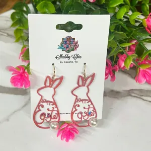 Happy Easter Bunny Earrings - Pink