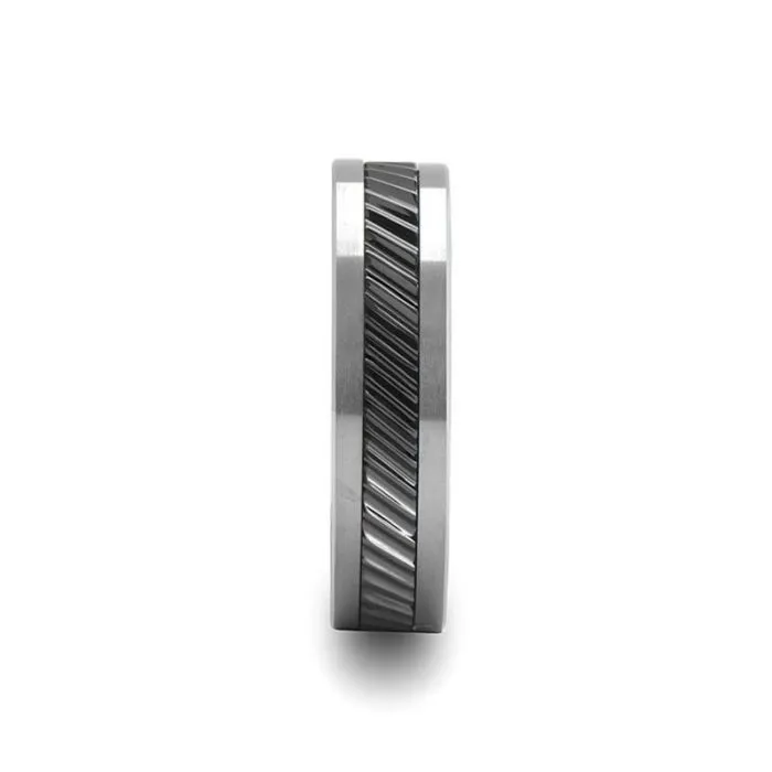 HELIX Gear Teeth Pattern Black Ceramic and Tungsten Carbide Ring - 6mm - 10mm