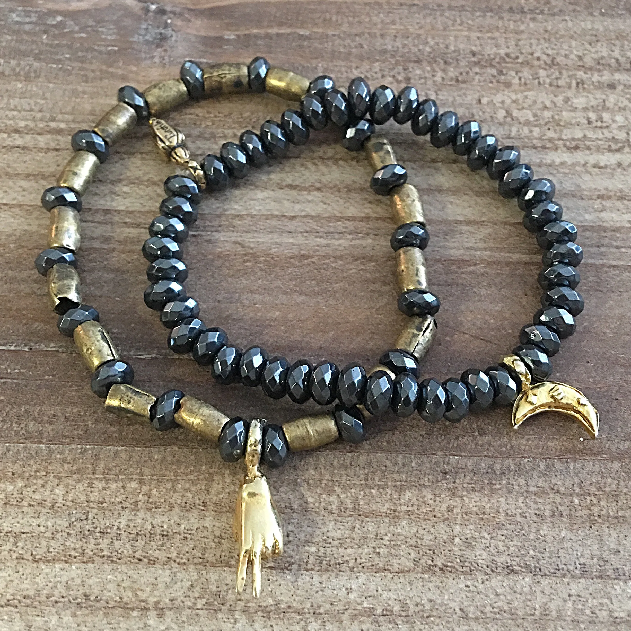 Hematite & Gold Bracelet Duo