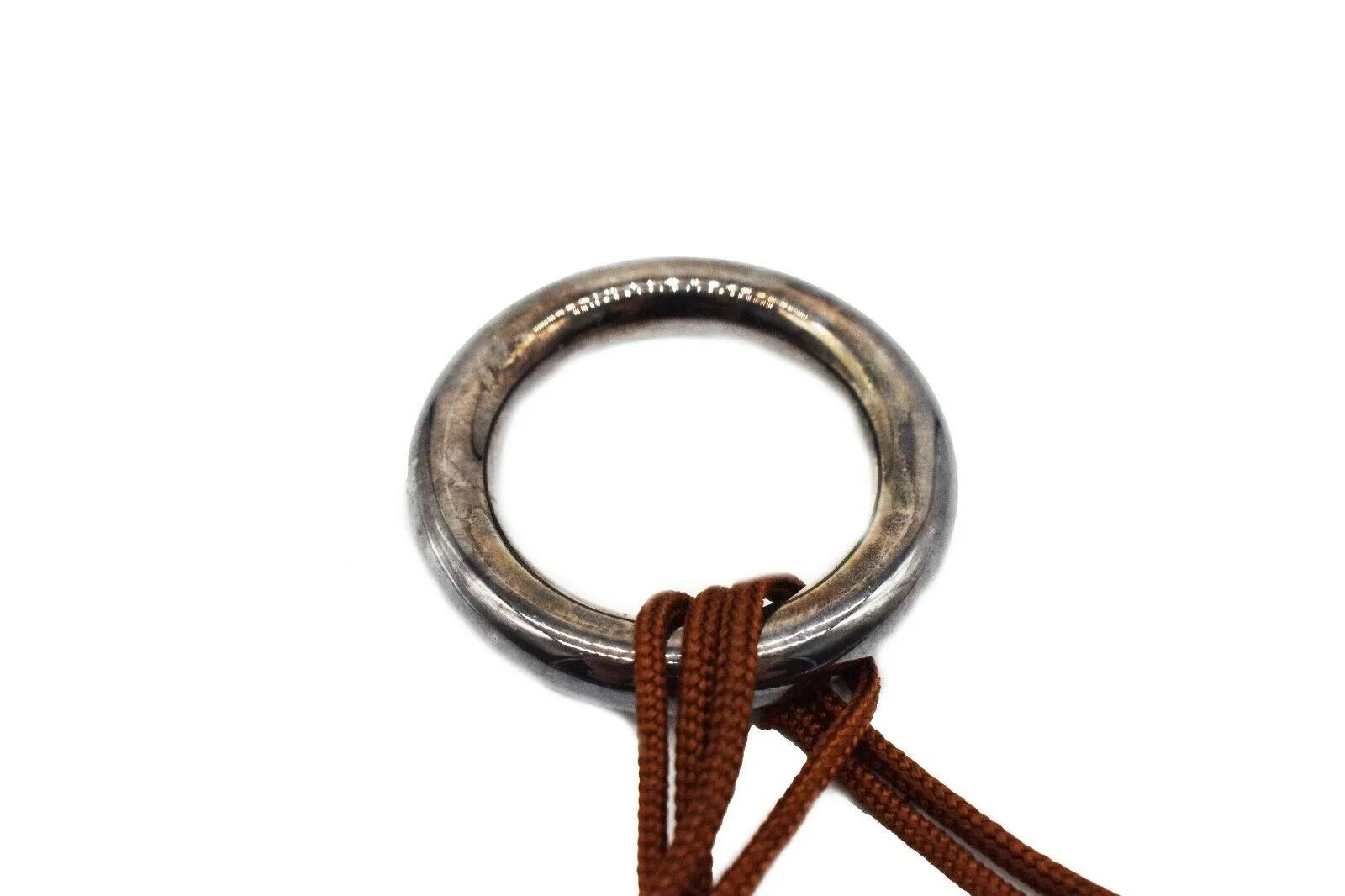 Hermes - Brown Rope Necklace - Skipper Double Wrap - Circle Bar - Silver
